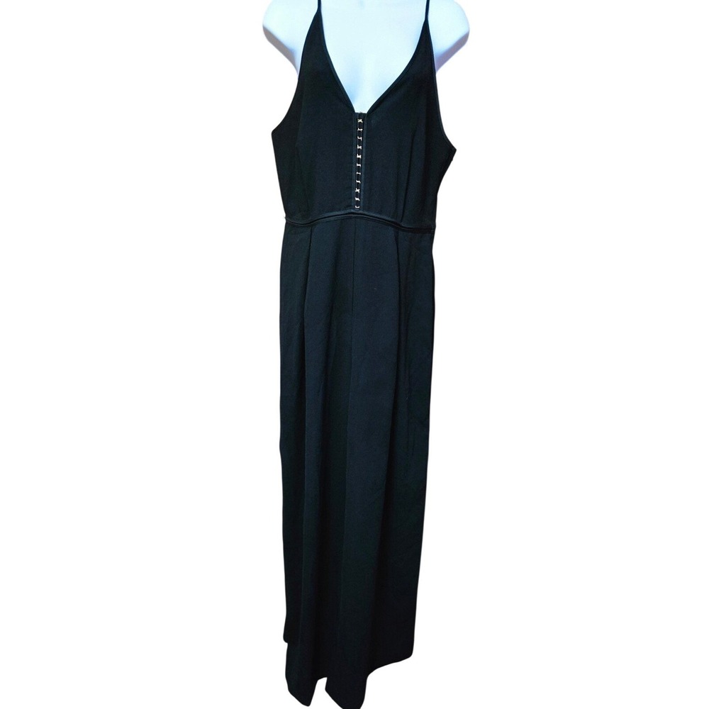 H&M Black V Neck Sleeveless Jumpsuit With Hook Detail  Wide Leg Size 10